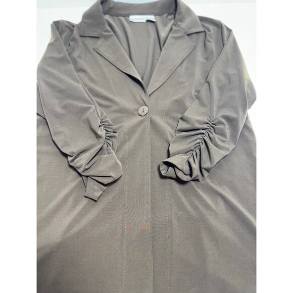 Chico’s Blazer Jacket Women Sz 2 Career Brown 3/4 Sleeve One Button Stretch - Picture 8 of 8